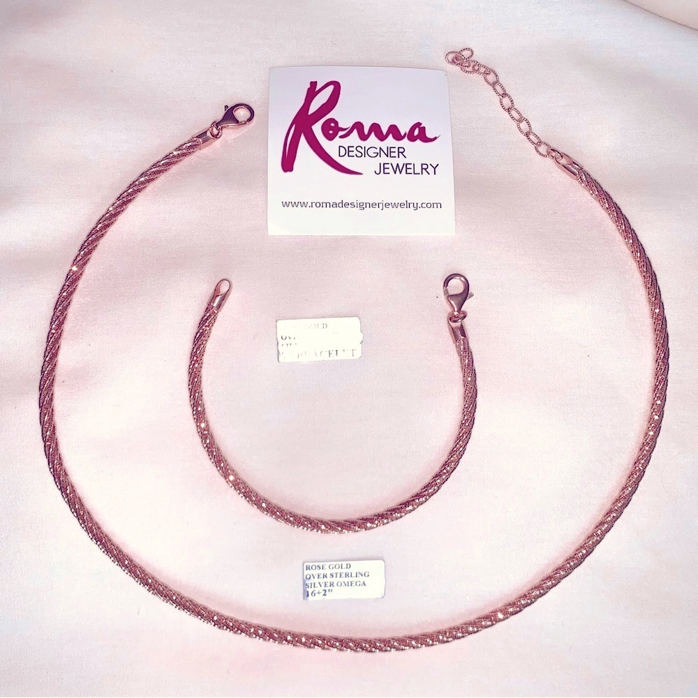 Roma Necklace and Bracelet Set Rose Gold over Sterling Silver made in Italy
